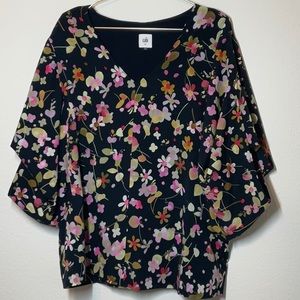 Cabi Kimono Blouse XL Black Foral